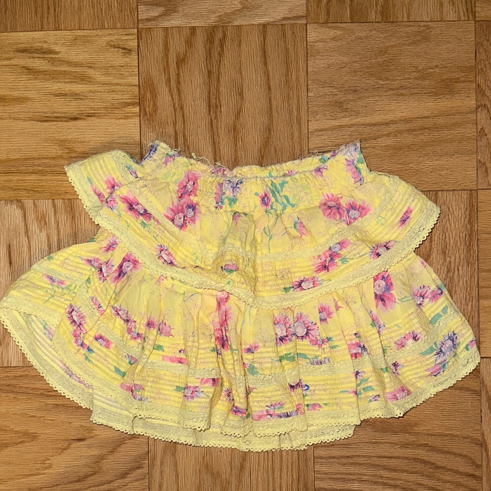 LoveShackFancy Ruffled Layered Yellow Floral Mini… - image 1